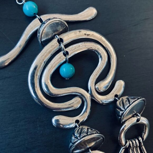 Laurel Burch Turquoise Silver Haight Statement Necklace Earrings Set - Picture 8 of 11